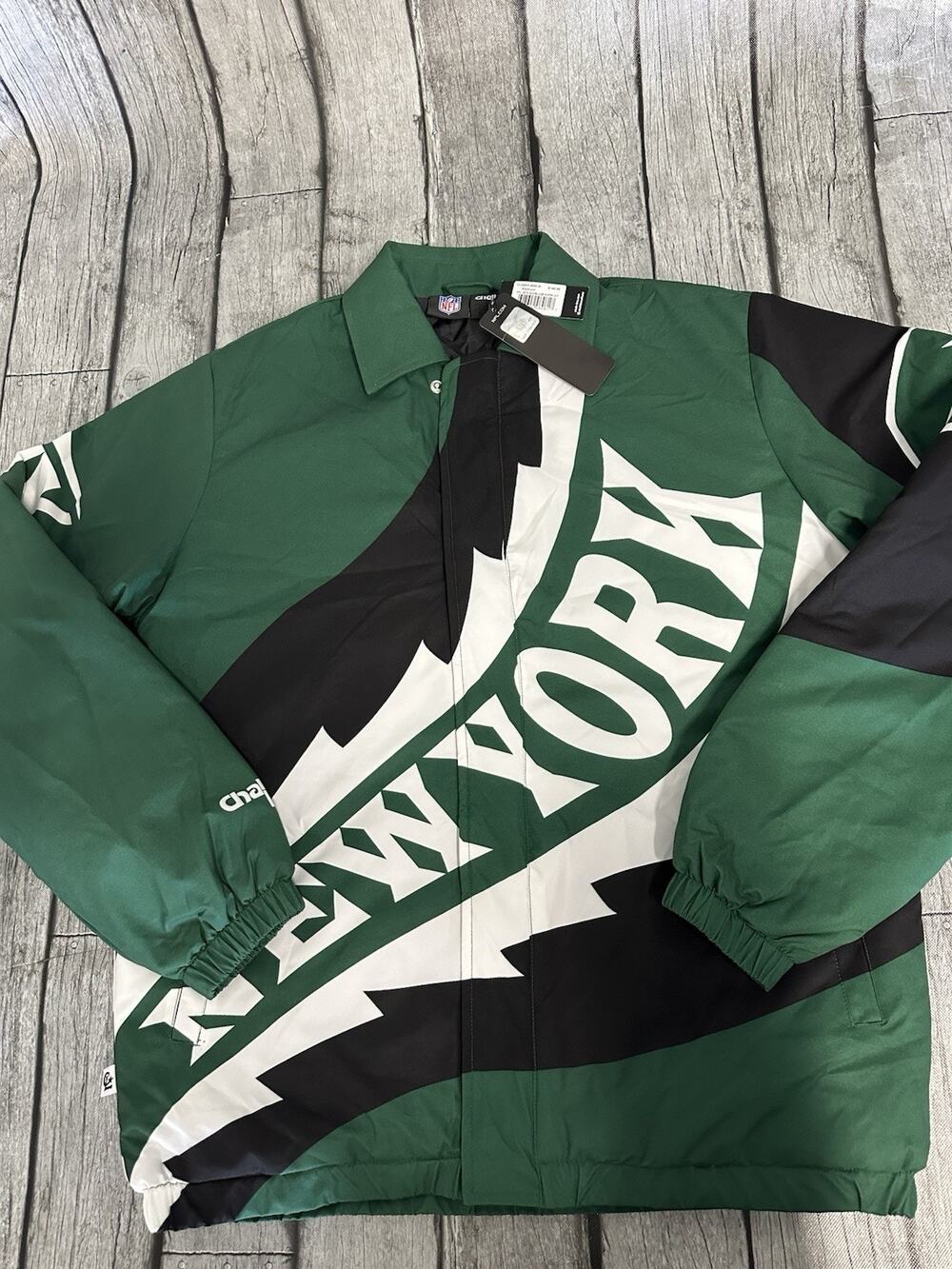 NWT Men’s Chalk Line New York Jets Saw Blade Quilted Puffer Jacket Medium Green
